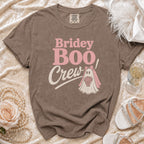 Brown t-shirt with "Bridey Boo Crew" text and ghost bride graphic.