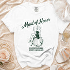 White t-shirt with "Maid of Honor" and "Professional Hype Woman" graphics.