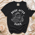 Black t-shirt with "BRIDE AFTER DARK" text and skull graphic.