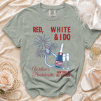 Red, White & I Do Willow's Bachelorette t-shirt with fireworks and champagne.