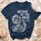 Navy t-shirt with skeleton graphic for "Mother of the Bride" party theme.