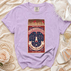 Red, White & I Do bachelorette t-shirt with firework, champagne, and matchbox graphic.