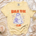 Yellow t-shirt with a ghost bride graphic and "Booje to be Club" text.
