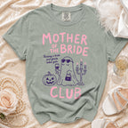 "Mother of the Bride Club" t-shirt with ghost graphic and text.