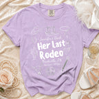 Purple t-shirt with "Jennifer's Bach Her Last Rodeo Nashville, TN Summer 2026" and rodeo graphics.