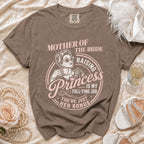 Brown t-shirt with the phrase "Mother of the Bride Raising Princess is My Full-Time Job You're Just Her Bonus".