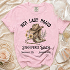 Pink t-shirt with "Her Last Rodeo Jennifer's Bach Nashville, TN Summer 2026".