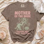 Mother of the Bride t-shirt with skeleton bride, pumpkin, and text.