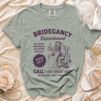Shirt with "Bridegancy Department" text, skeleton bride, and 1-800-BRIDE-HELP number.