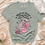 Maid of Honor Doing More Than Therapy t-shirt with skeleton design.