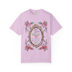 Light pink t-shirt with floral oval frame, text "Last Splash" and "Summer 2018".