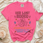 Pink t-shirt with "Her Last Rodeo" and "Jennifer's Bach Nashville TN Summer 2026".