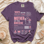 Purple t-shirt with "Mother of the Bride" text and Halloween-themed icons.