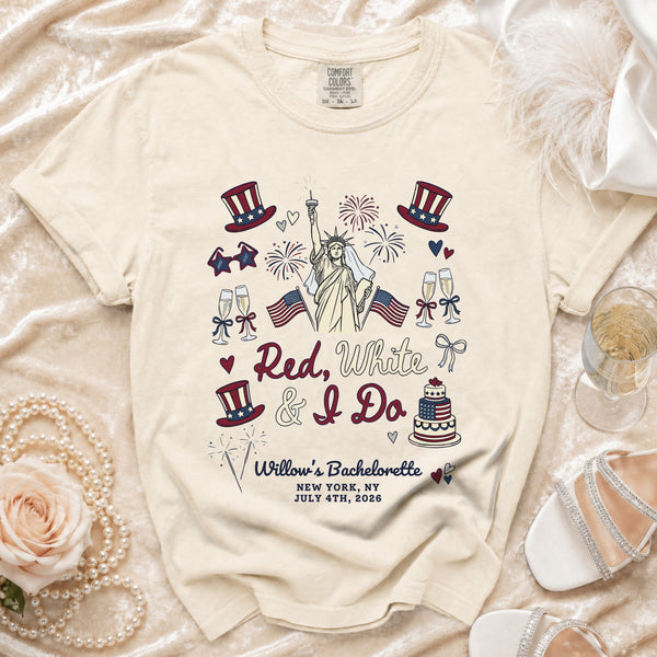 Red, White & I Do Bachelorette Party T-Shirt in Ivory