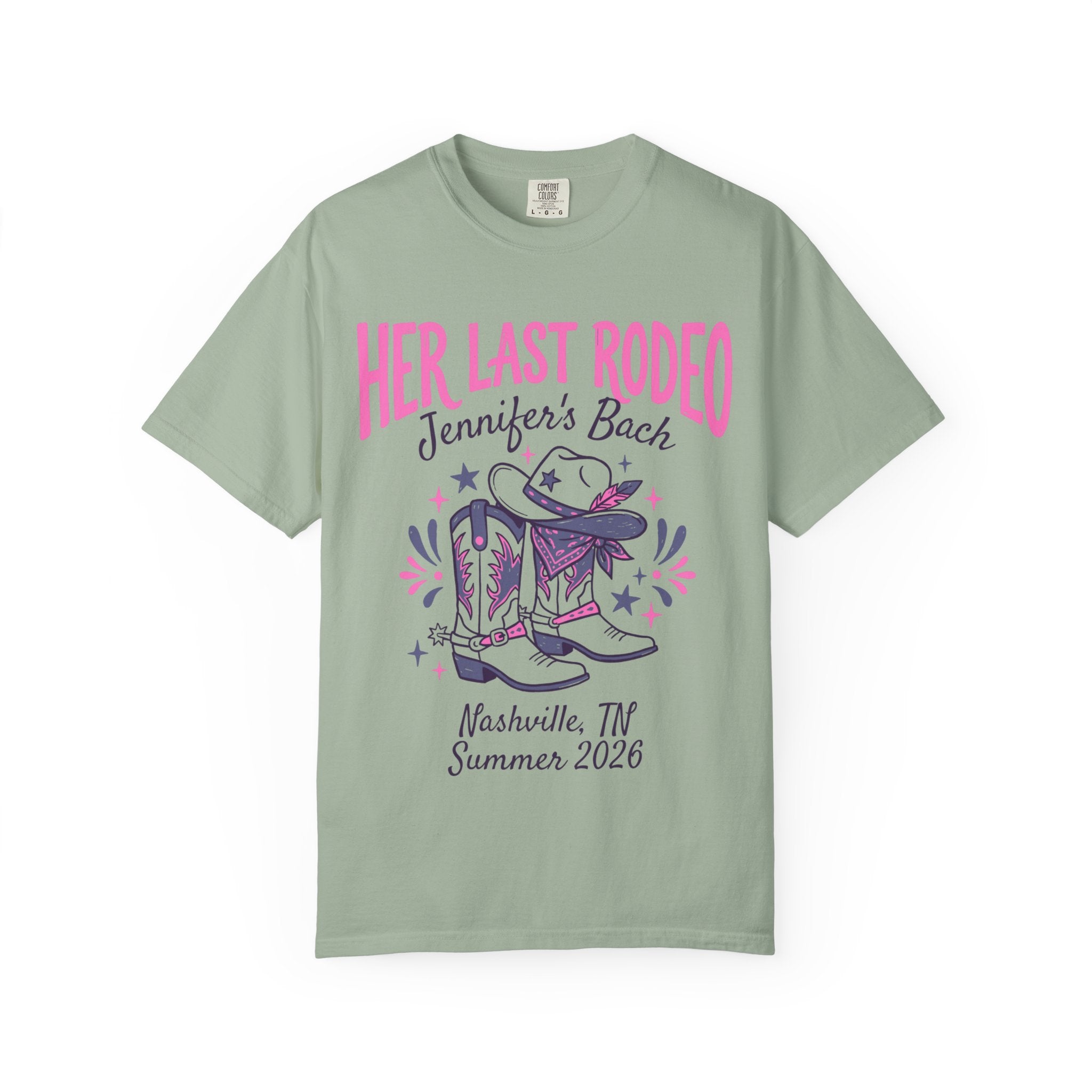 Cowboy boots and hat with "Her Last Rodeo" text for bachelorette.