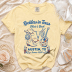 "Reckless in Texas Olivia's Bach Austin TX Summer 2026" graphic t-shirt.