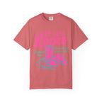 Pink cowboy boots and hat with "Her Last Rodeo" text.