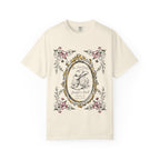 Cowboy boot and hat in oval frame with floral accents and event text.