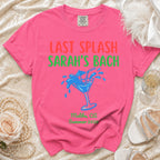 Pink t-shirt with "LAST SPLASH SARAH'S BACH" and martini glass.