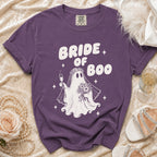 Purple t-shirt with "BRIDE OF BOO" text and a ghost bride graphic.