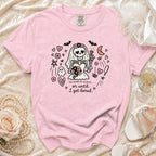 Pink Comfort Colors t-shirt with skeleton bride graphic and text 'til death do us part... or until I get bored.