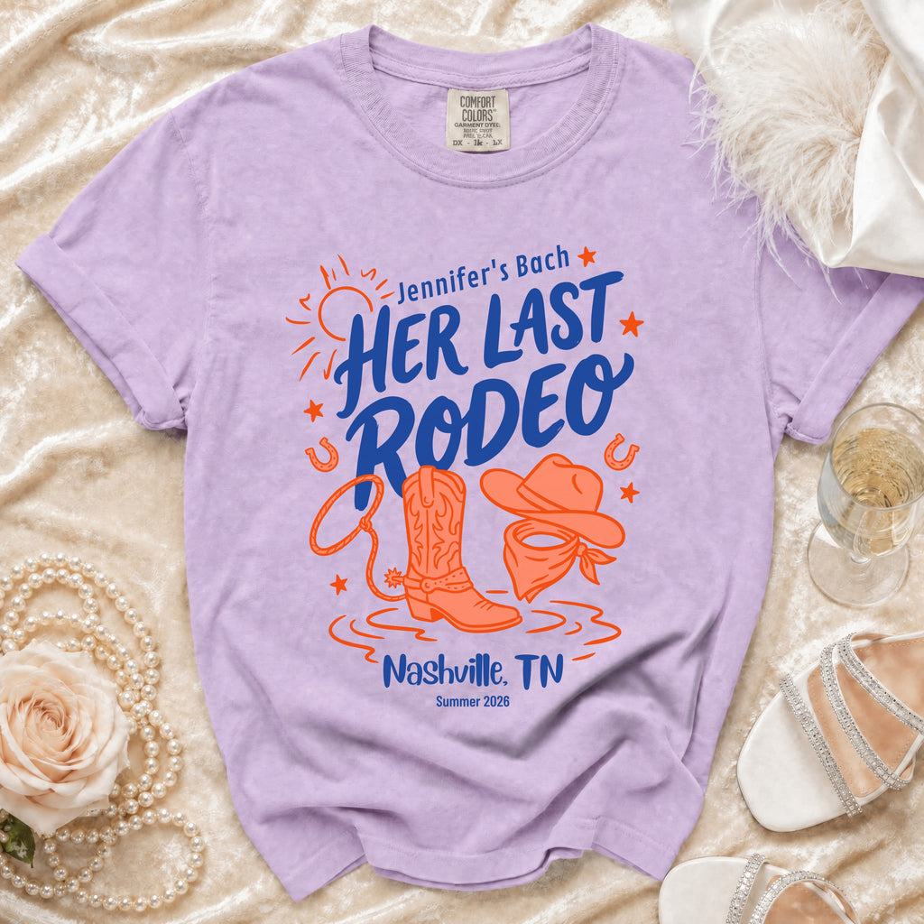 Purple t-shirt with "Jennifer's Bach: Her Last Rodeo" and Nashville, TN.