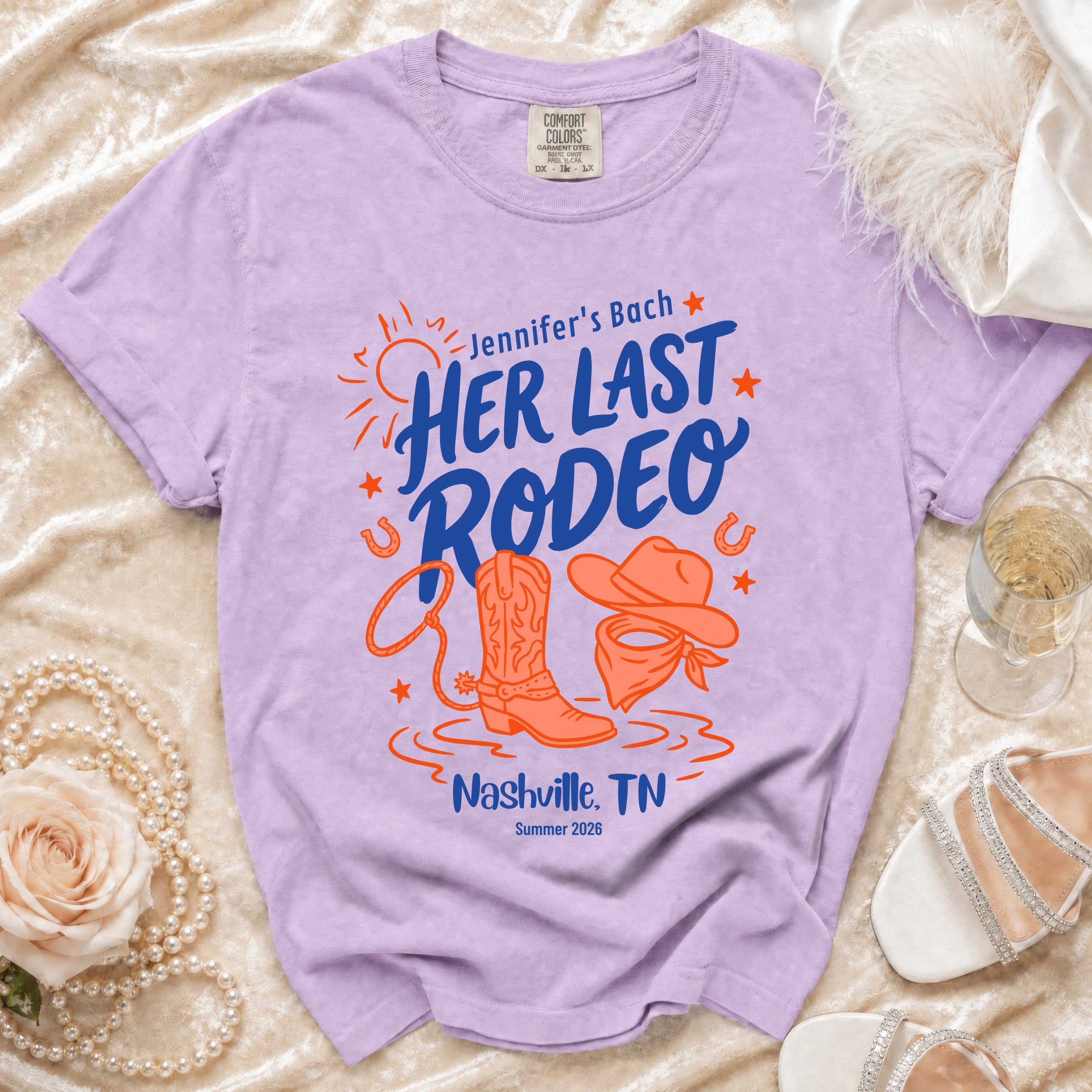 Purple t-shirt with "Jennifer's Bach: Her Last Rodeo" and Nashville, TN.