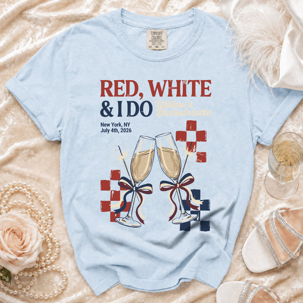 Red, White & I Do Bachelorette T-Shirt in Chambray