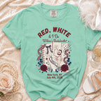 "Red, White & Do" bachelorette t-shirt with wedding rings, fireworks, and USA accents.