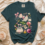 Green t-shirt with "Bride to Be" and wedding icons: cake, car, veil.
