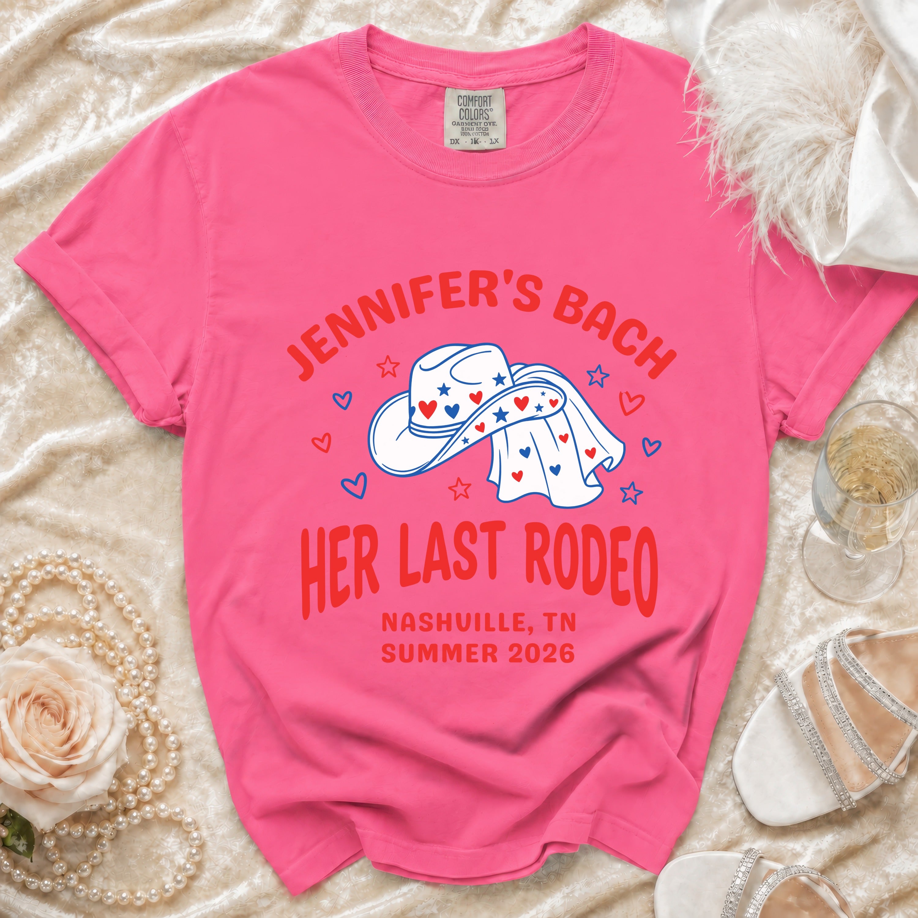Pink t-shirt for Jennifer's Bach, Her Last Rodeo in Nashville, TN.