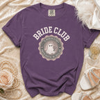 Purple t-shirt with "Bride Club" and ghost design.