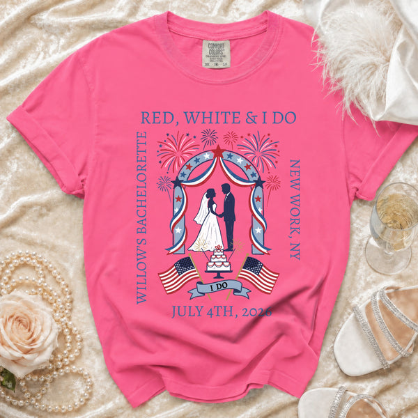 Red, White & I Do Bachelorette T-Shirt in Crunchberry