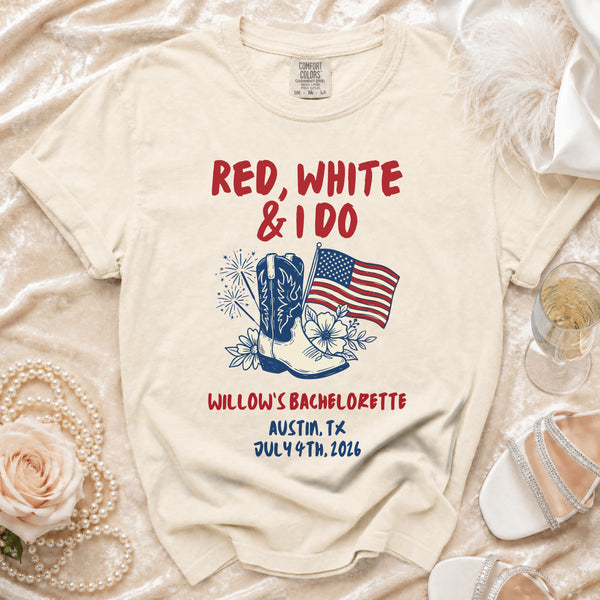 Red, White & I Do Bachelorette T-Shirt in Ivory