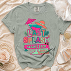 "Last Splash" graphic tee with "Sarah's Bach Malibu, CA Summer 2026" text.