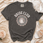 Charcoal t-shirt with "Bride Club" and ghost graphic, "Til Death Do Us Party".
