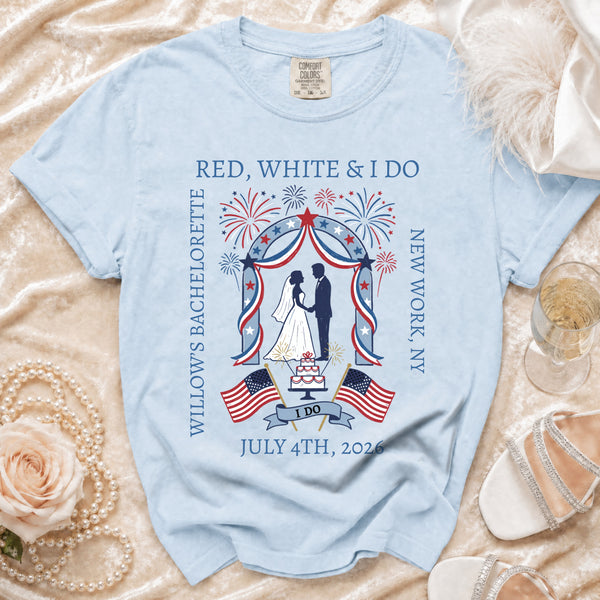 Red, White & I Do Bachelorette T-Shirt in Chambray