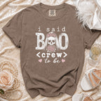 Brown t-shirt with "I said BOO <crew> to be" text and skull bride graphic.