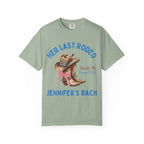"Her Last Rodeo" t-shirt with cowboy boots and Nashville bachelorette text.