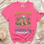 Pink t-shirt with "Reckless in Texas Olivia's Bach Austin, TX Summer 2026".