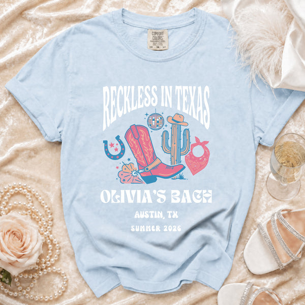 Reckless Texas Disco Cowgirl T-Shirt in Chambray