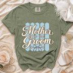 Green t-shirt with "Mother OF THE Groom" text and a bow graphic.