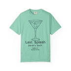 Mint t-shirt with "Last Splash Sarah's Bach Malibu, CA Summer 2026" text and martini glass.