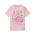 Pink t-shirt with "Her Last Rodeo" cowboy-themed graphics and text.