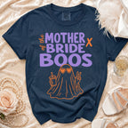 Navy shirt with "Mother Bride Boos" text and a ghost graphic.
