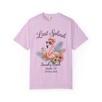 Pink t-shirt with "Last Splash" and flamingo graphic.