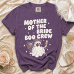 Purple t-shirt with "Mother of the Bride Boo Crew" text and ghost graphic.