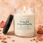 Glass candle inscribed "Father of the Bride to my dad, on my wedding day."
