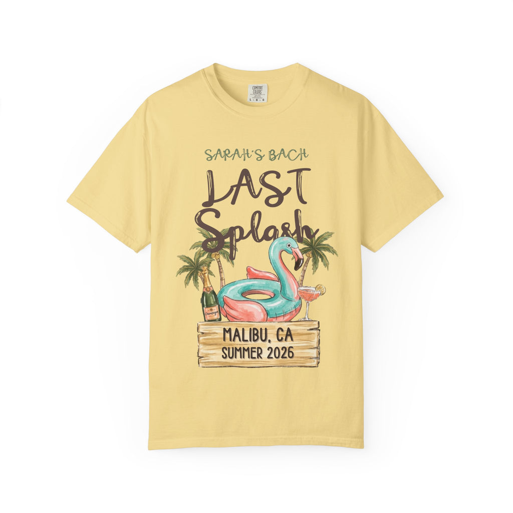 Sarah's Bach "Last Splash" flamingo tee, Malibu, CA Summer 2026.