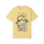 Sarah's Bach "Last Splash" flamingo tee, Malibu, CA Summer 2026.